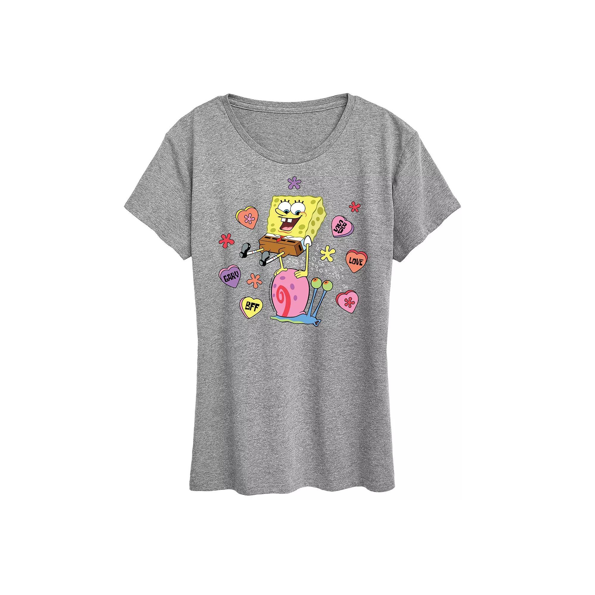 Womens Spongebob Squarepants Spongebob Gary Candy Hearts Graphic Tee Grey Gray Product Image