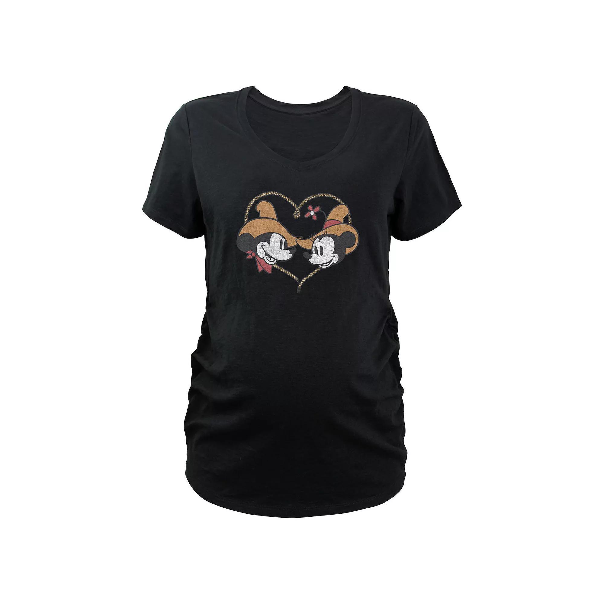 Maternity Mickey Mouse And Minnie Western Sweethearts V-Neck Graphic Tee, Women's, Size: Large-Mat, Black Product Image