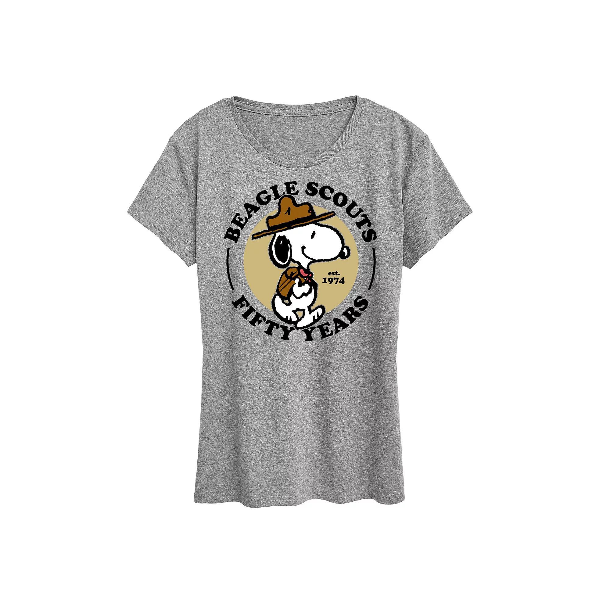 Womens Peanuts Snoopy Beagle Scout Graphic Tee Grey Gray Product Image