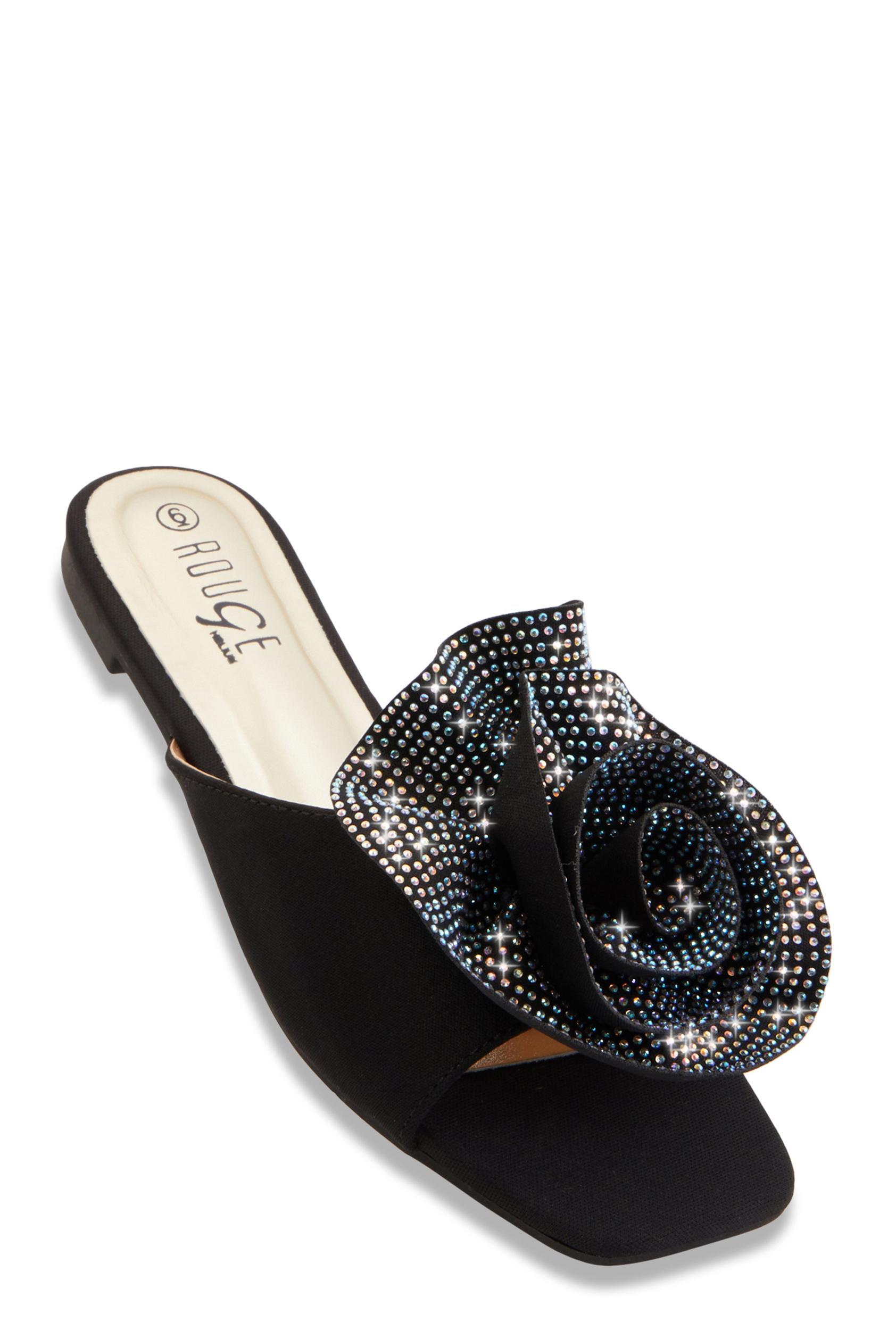 Womens Rhinestone Rose Band Slide Sandals Product Image