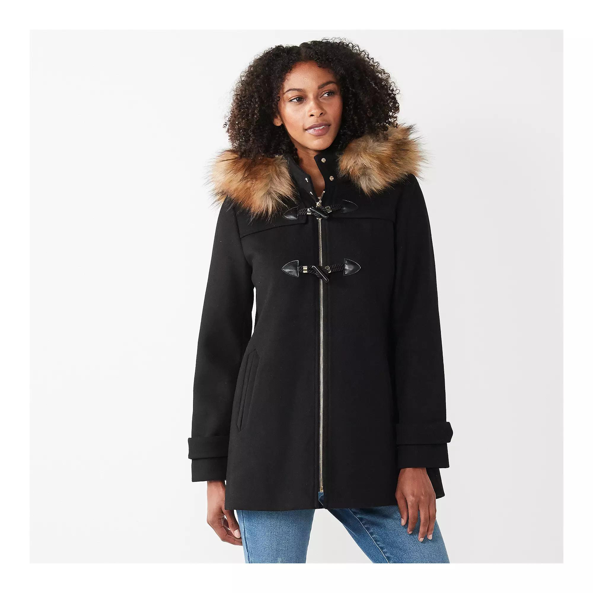 Women's Nine West Faux-Trim Hood Wool-Blend Toggle Coat, Size: XXL, Black Product Image