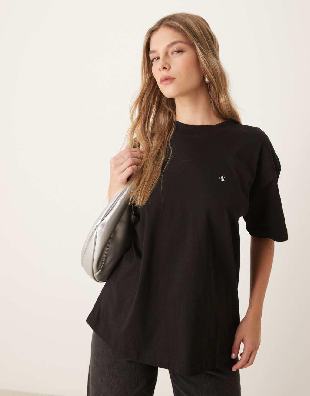 Calvin Klein Jeans script logo oversized t-shirt in black Product Image