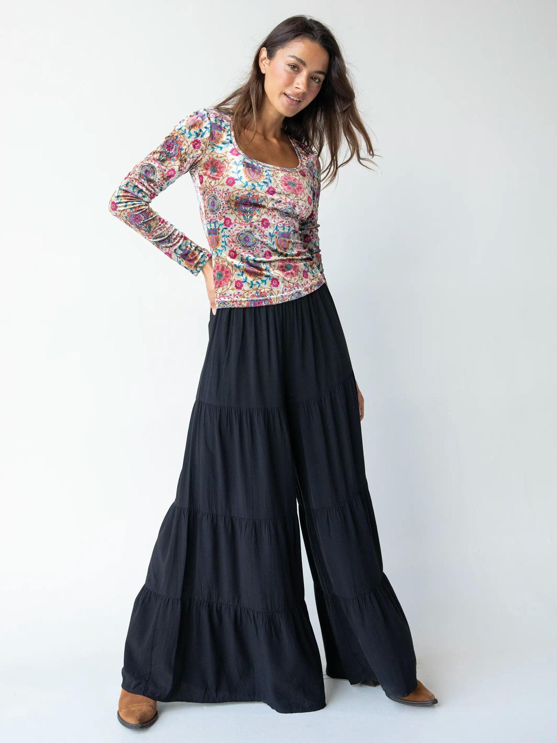 Danielle Square Neck Velvet Top - Pink Folk Floral Product Image