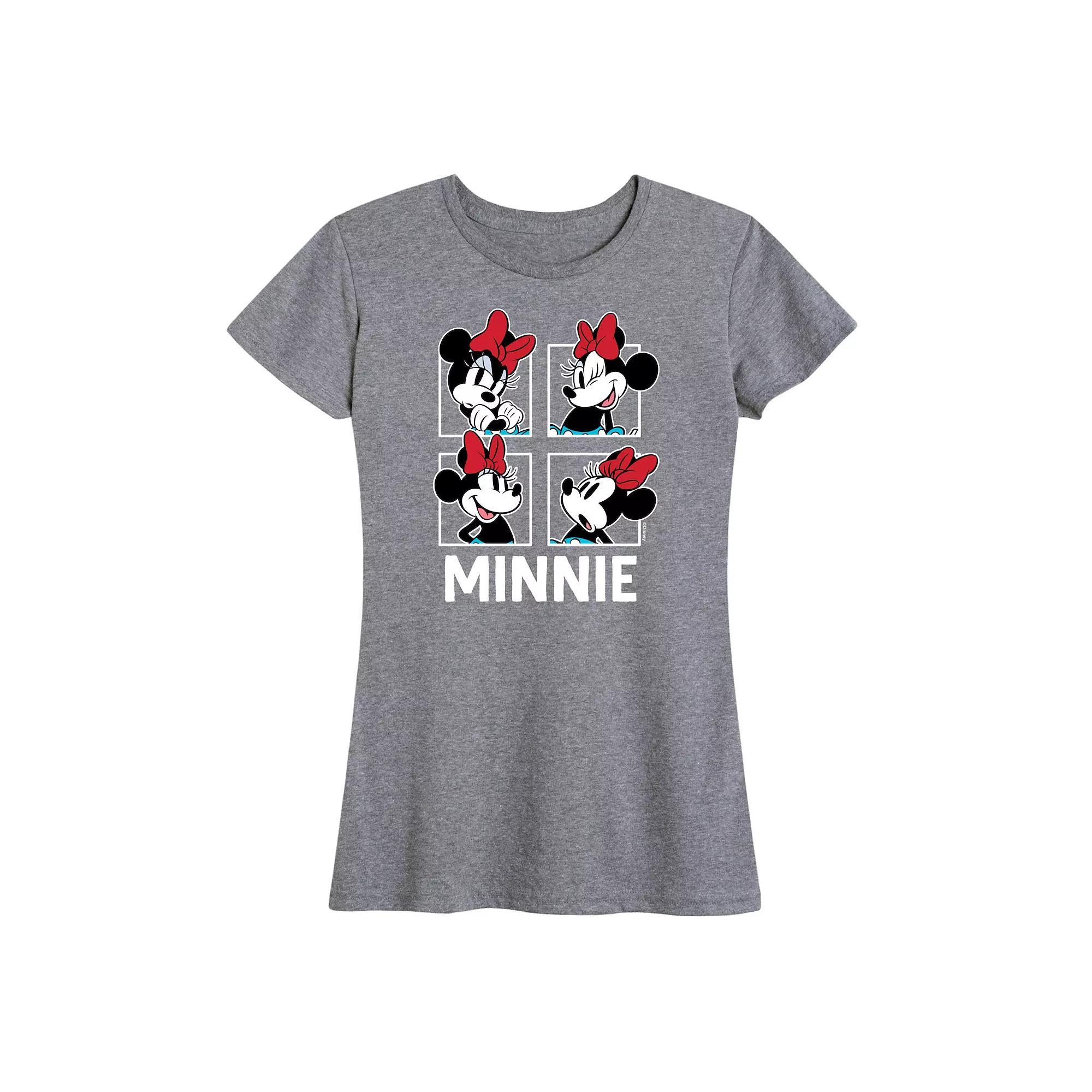 Disneys Minnie Mouse Womens Grid Graphic Tee Grey Blue Product Image