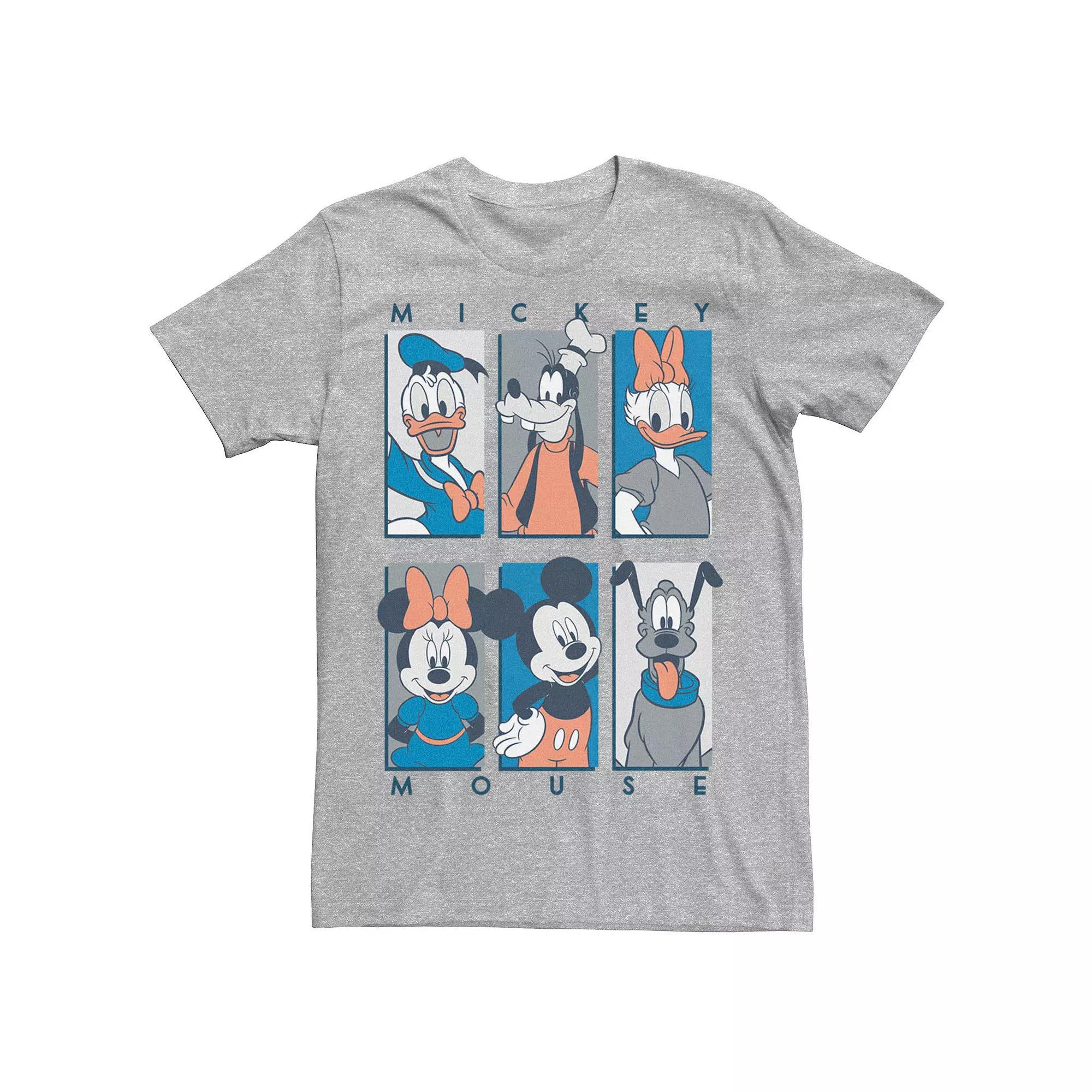 Disney's Mickey & Friends Character Panel Blue Men's Tee, Size: 3XL, Athletic Grey Product Image