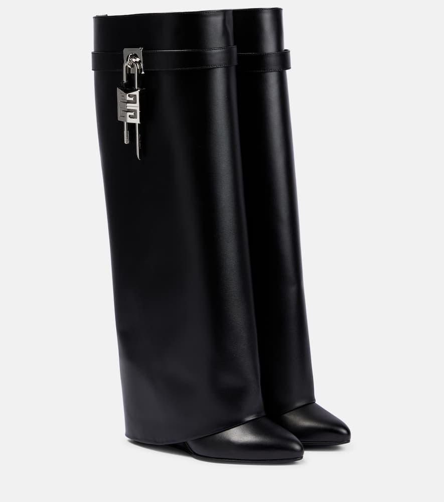 GIVENCHY Shark Lock Leather Knee-high Boots In Black Product Image