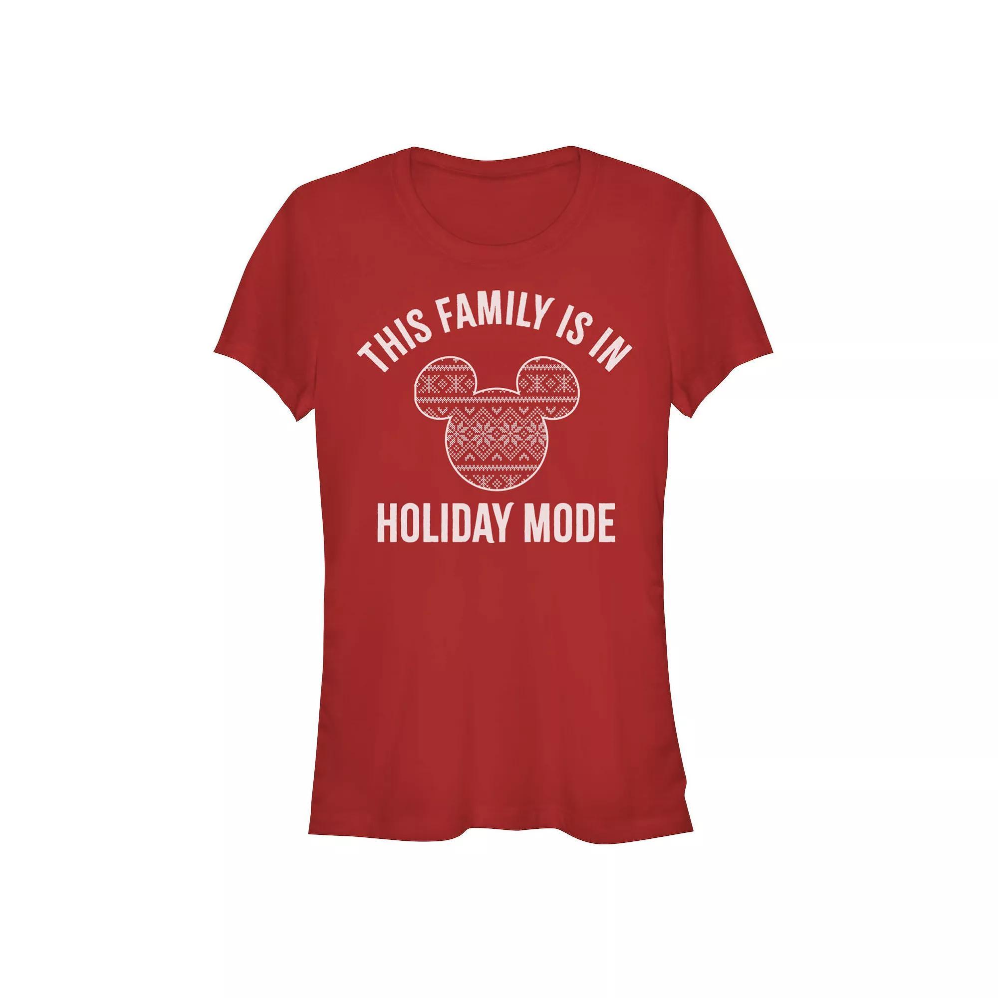 Disney's Mickey Mouse Juniors' This Family Is In Holiday Mode Graphic Tee, Women's, Size: Large, Red Product Image