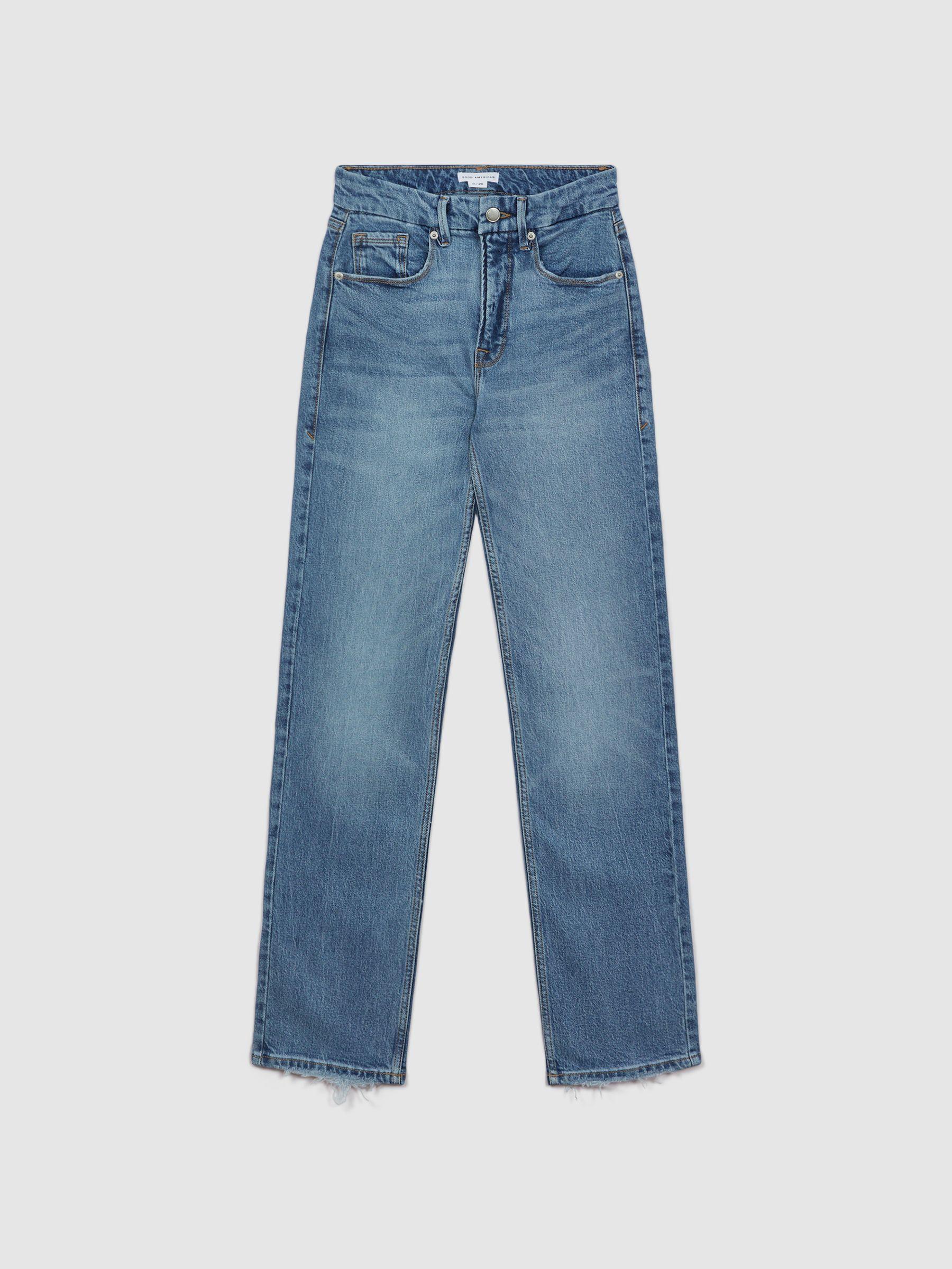 Good American Distressed Straight Leg Jeans in Indigo Product Image