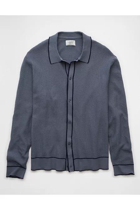 AE Long-Sleeve Tipped Waffle Sweater Polo Shirt Men's Product Image