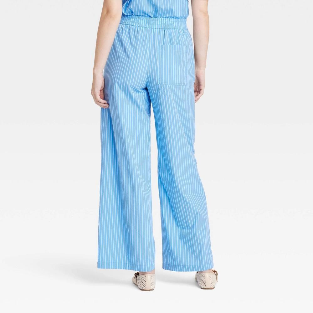 Womens High-Rise Straight Leg Pull-On Pants - Universal Thread Blue Striped Product Image