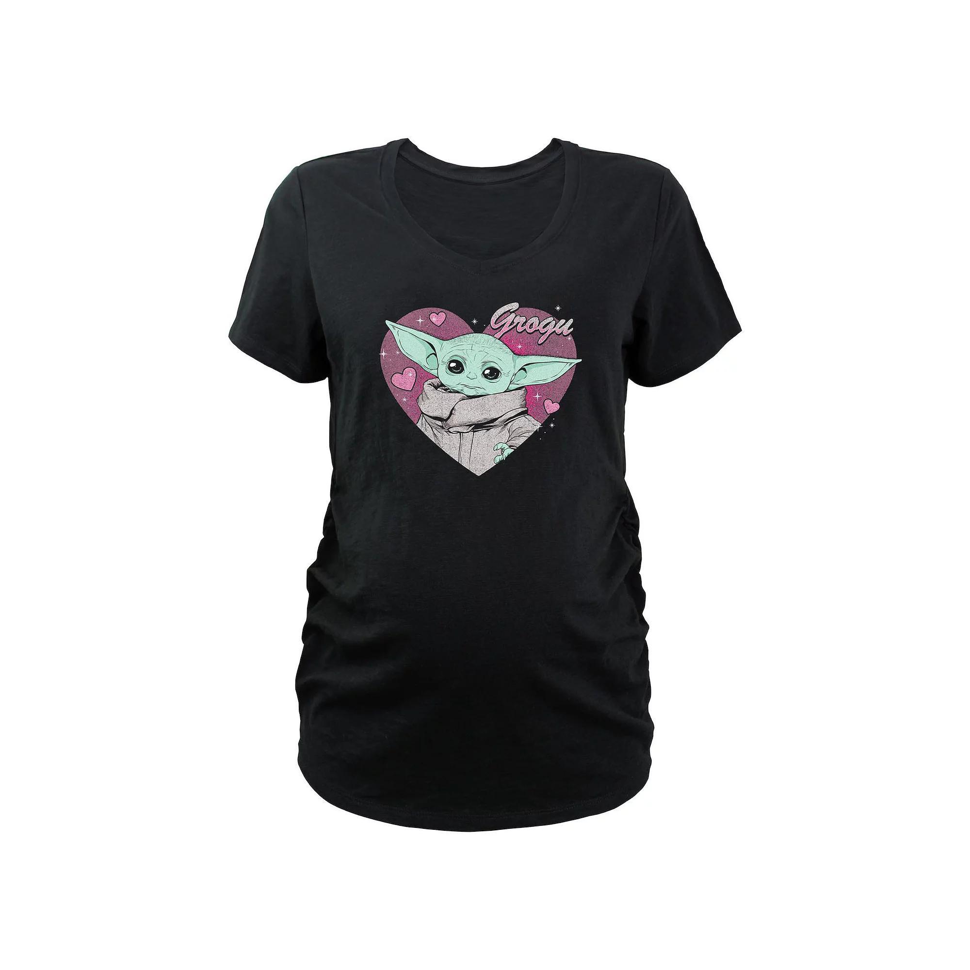 Maternity The Mandalorian Grogu Valentine V-Neck Graphic Tee, Women's, Size: XL-Mat, Black Product Image