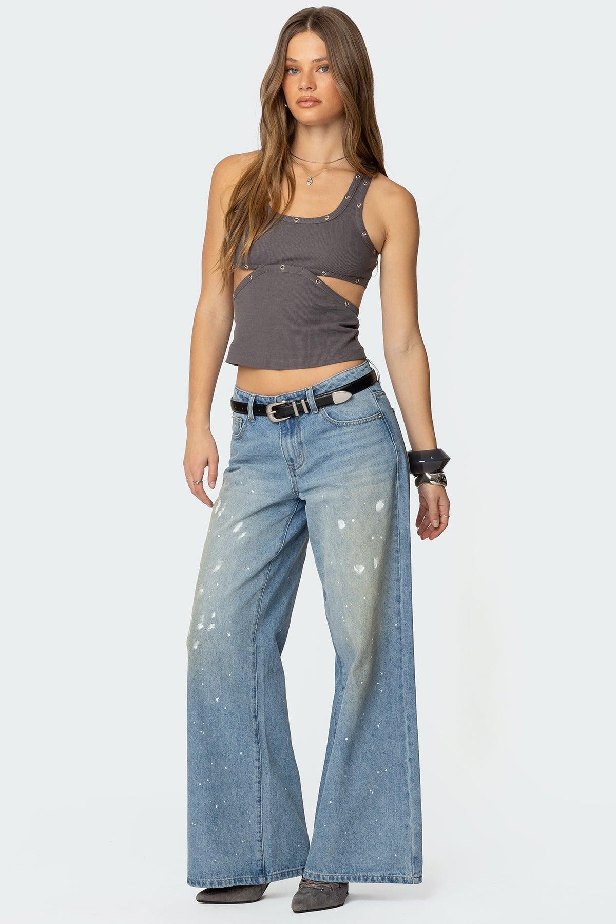 Paint Splatter Low Rise Jeans Product Image