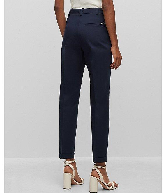 BOSS by Hugo Boss Tachinoa Classic Stretch Cotton Twill Tapered Slim Leg Pleated Ankle Pants Product Image