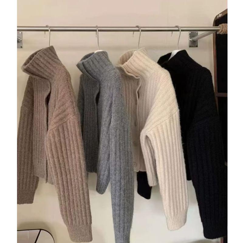 Plain Ribbed Button-Up Cardigan Product Image