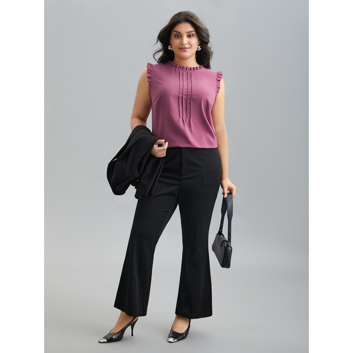 Plus Size Ruffled Spliced Tucked Seam Vest Women DustyPink At the Office Tucked seam Round Neck Work Tank Tops Camis BloomChic 18-20/2X Product Image