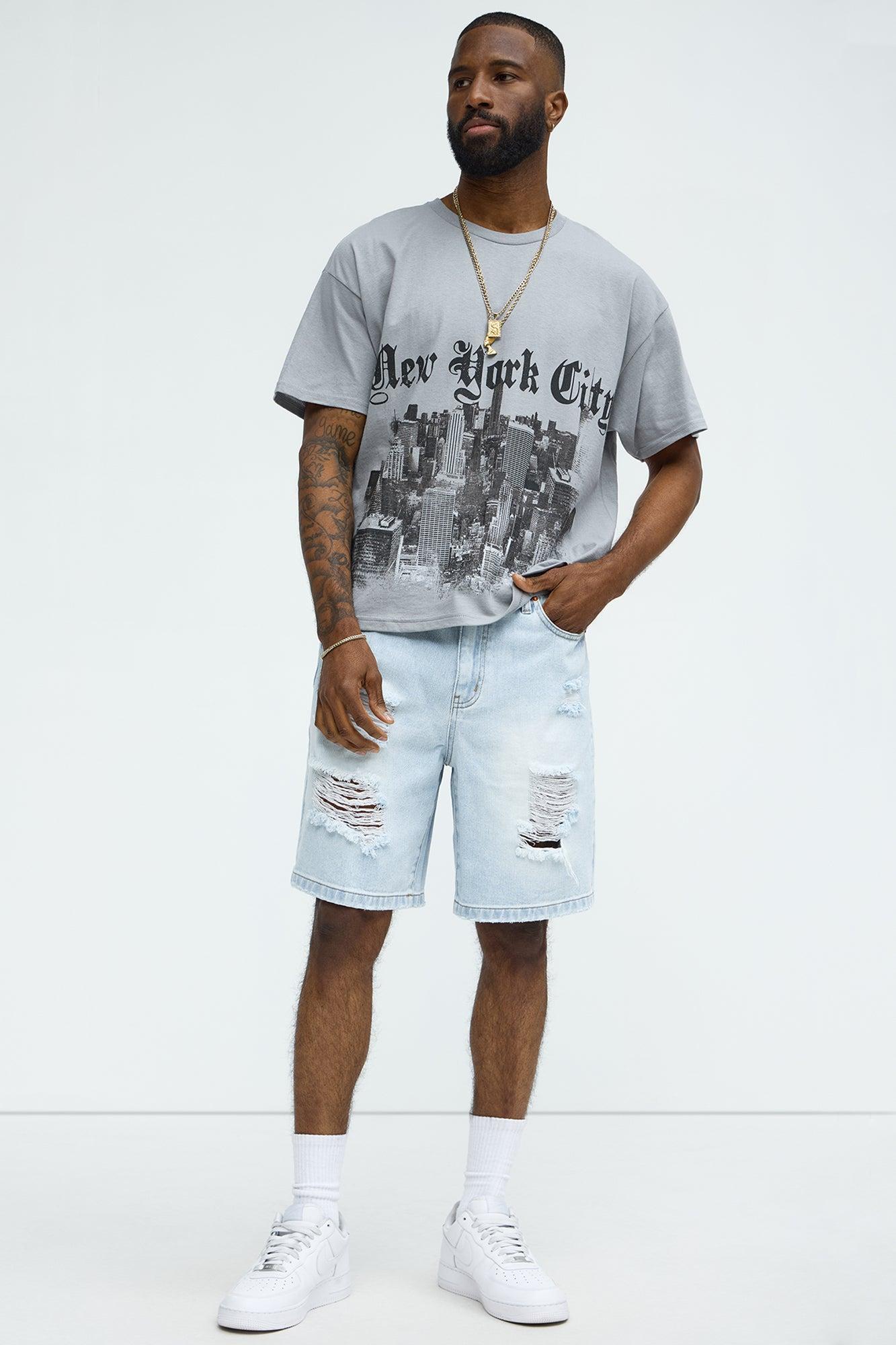 Classic Distressed Relaxed Denim Shorts - Light Blue Wash Product Image