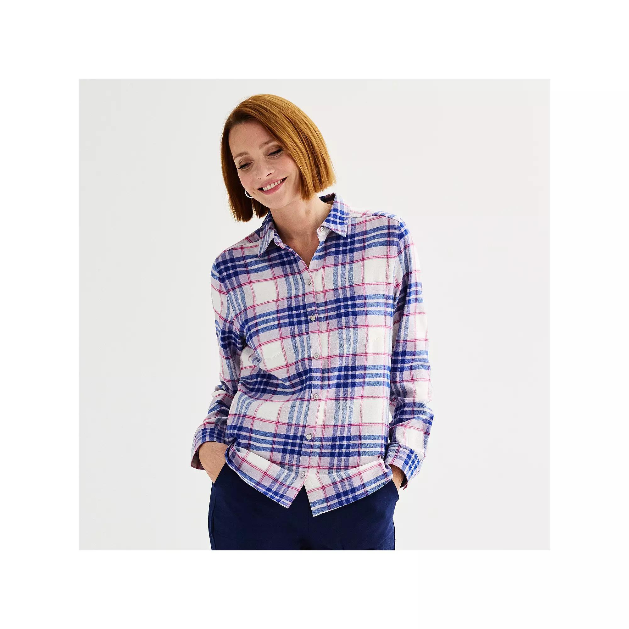 Women's Croft & Barrow® The Extra Soft Plaid Flannel Shirt, Size: XS, Pink Color Plaid Product Image