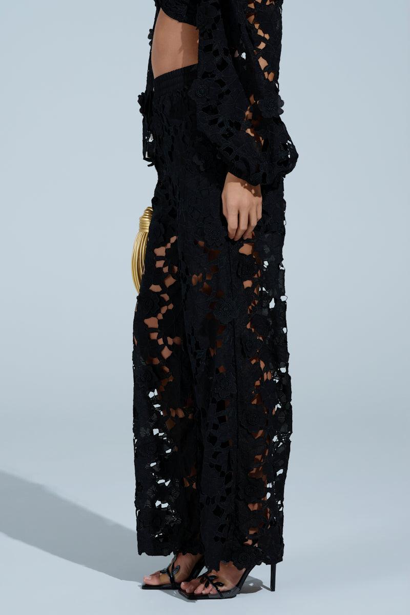 LATE NIGHT DREAMS FLORAL CUTOUT WIDE LEG PANT Product Image