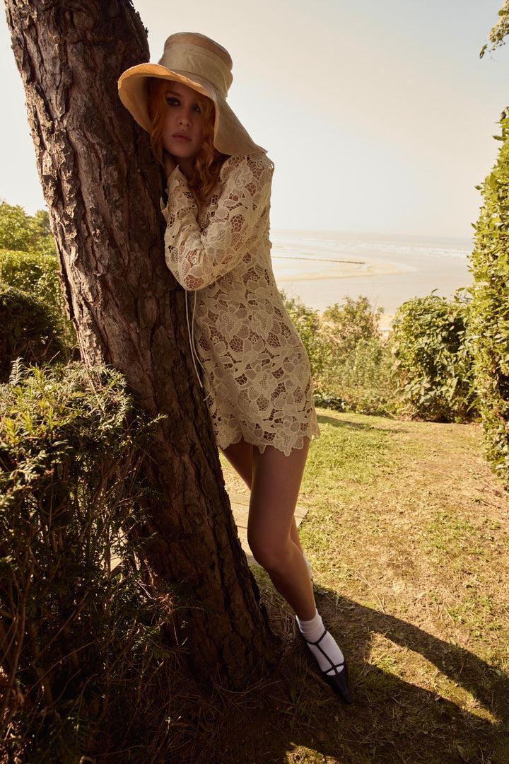 Coco Lace Long Sleeve Mini Dress — Ivory Product Image