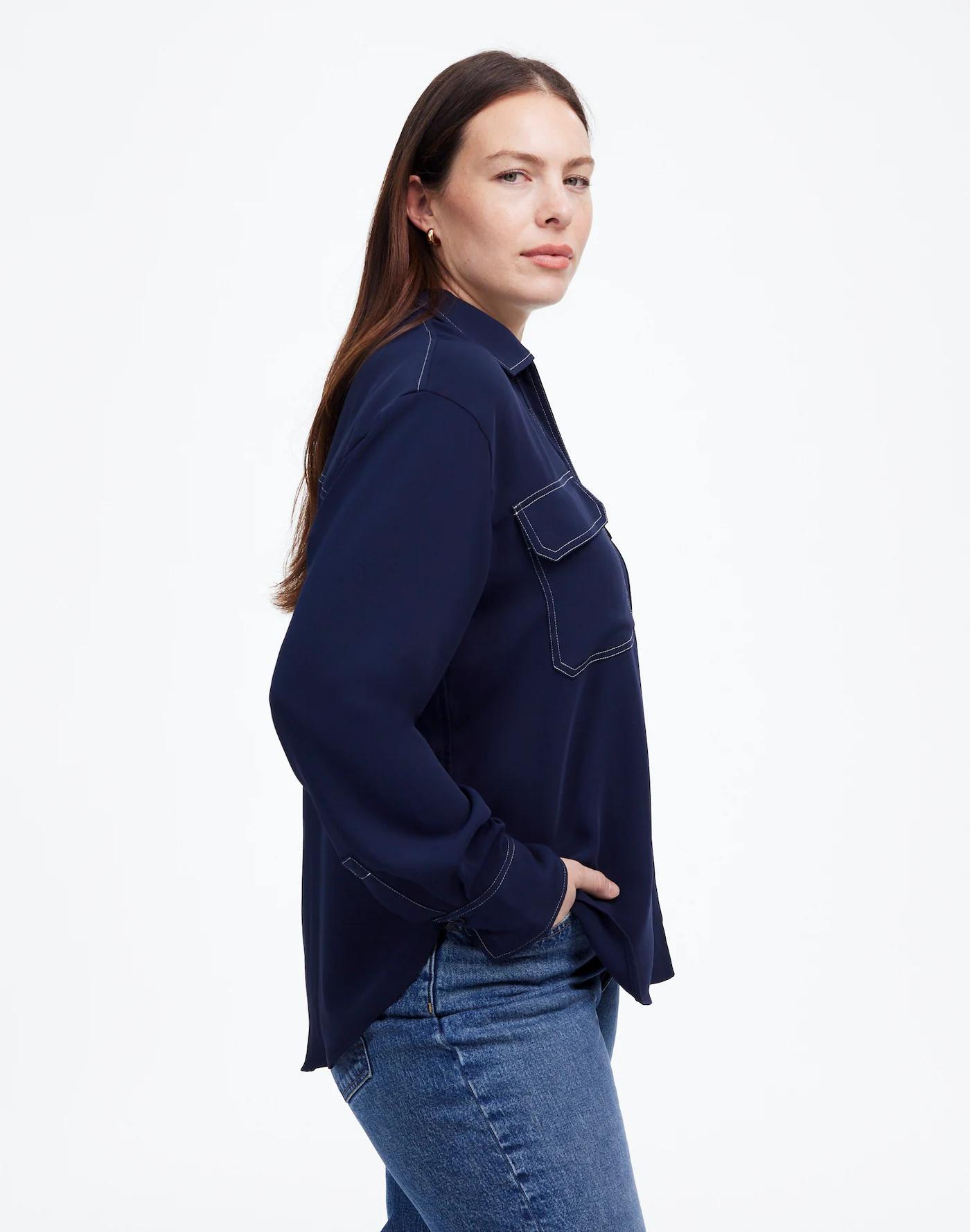 Contrast-Stitch Popover Shirt Product Image