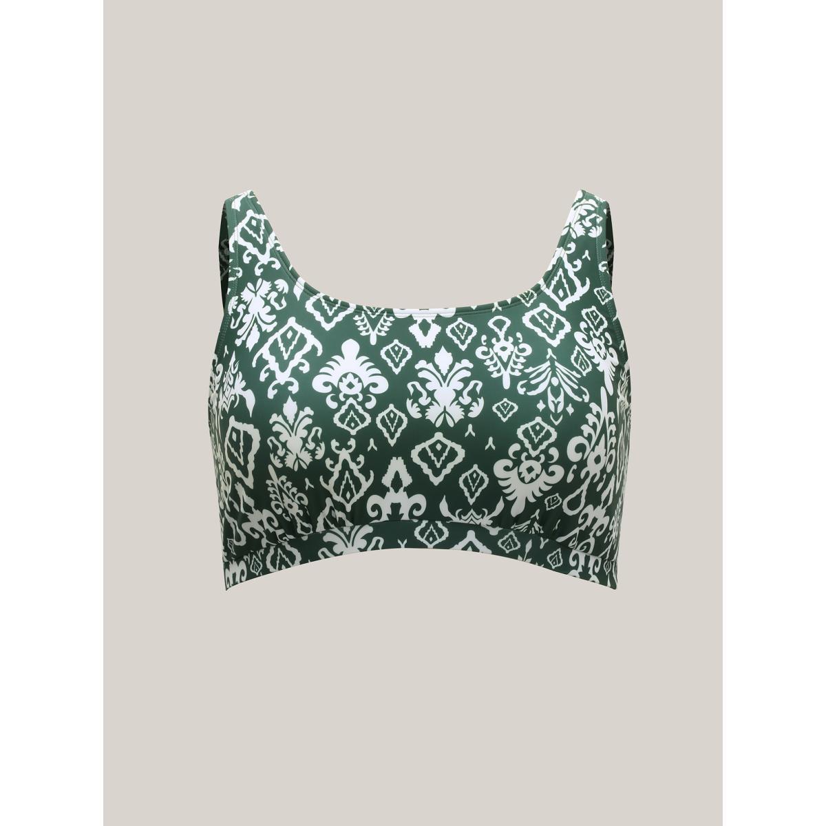 Plus Size Two-Piece Boho Print Swim Top Women's Swimwear DarkGreen Beach Cut-Out High stretch Bodycon U-neck Curve Swim Tops BloomChic 22-24/3X Product Image