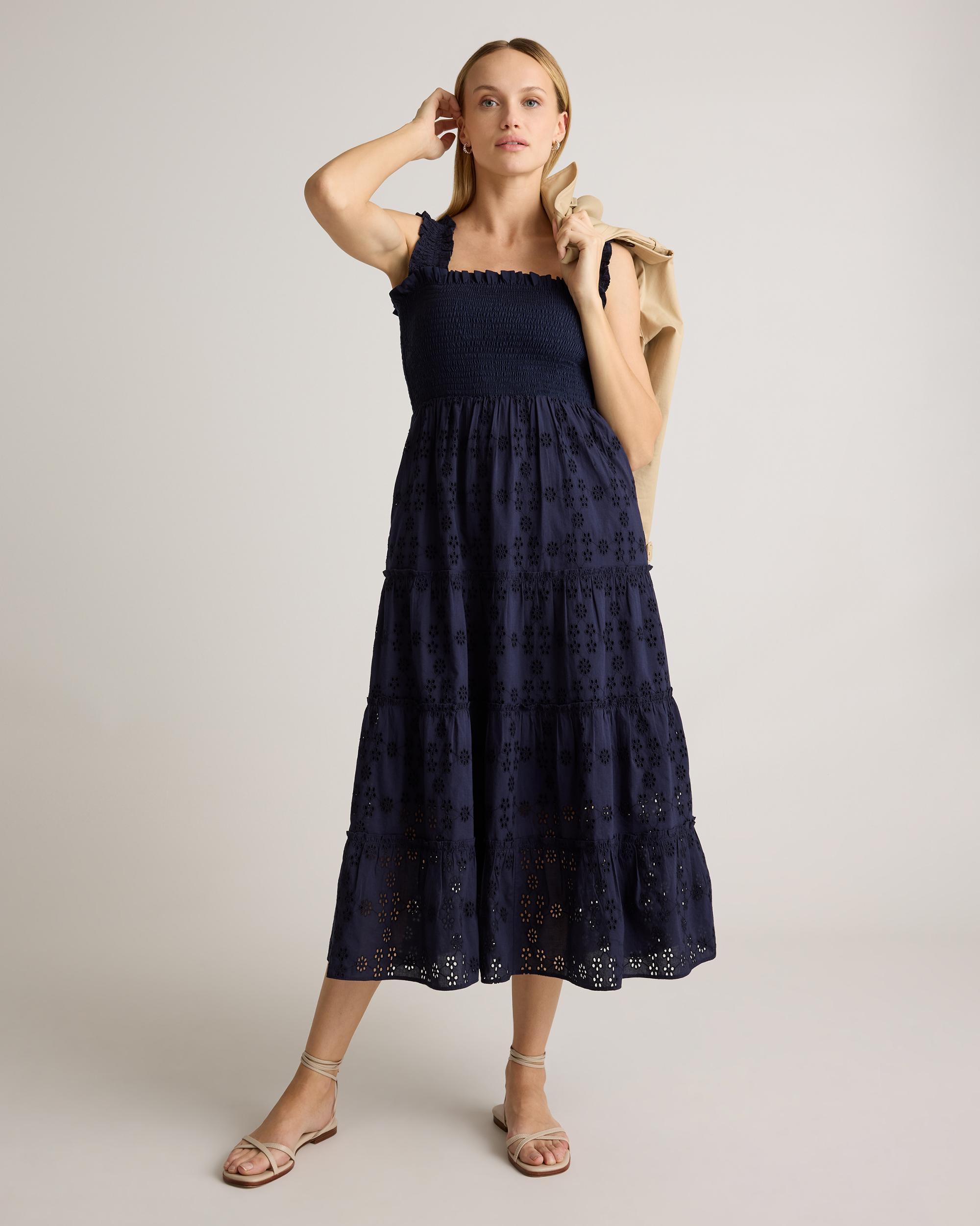 Quince | Women's Smocked Midi Dress Organic Cotton Product Image