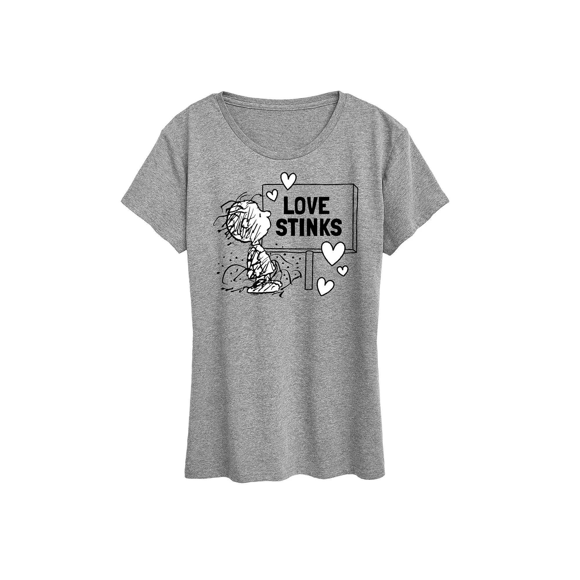 Womens Peanuts Pig Pen Love Stinks Graphic Tee Grey Wine Product Image