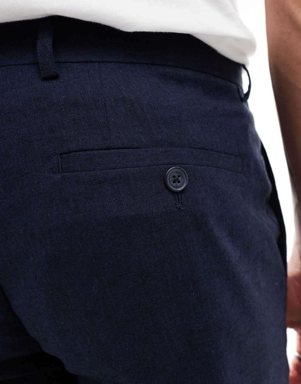 Jack & Jones Premium linen mix casual suit pants in navy  Product Image