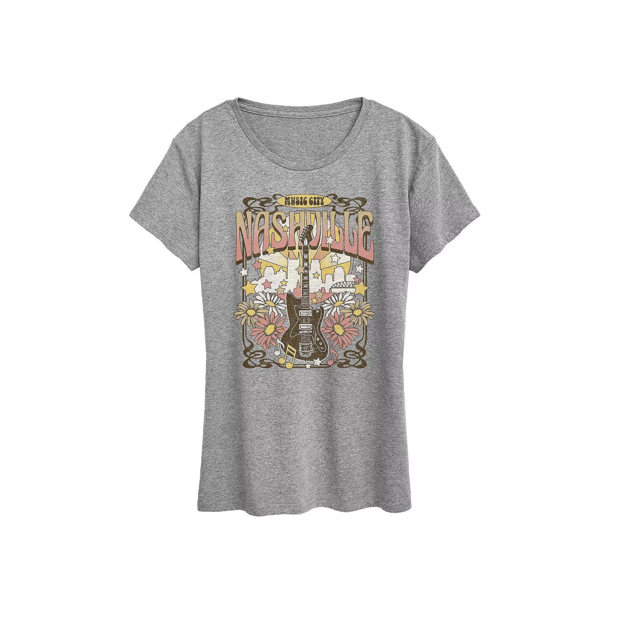Womens Nashville Music Poster Graphic Tee, Girls Grey Gray Product Image