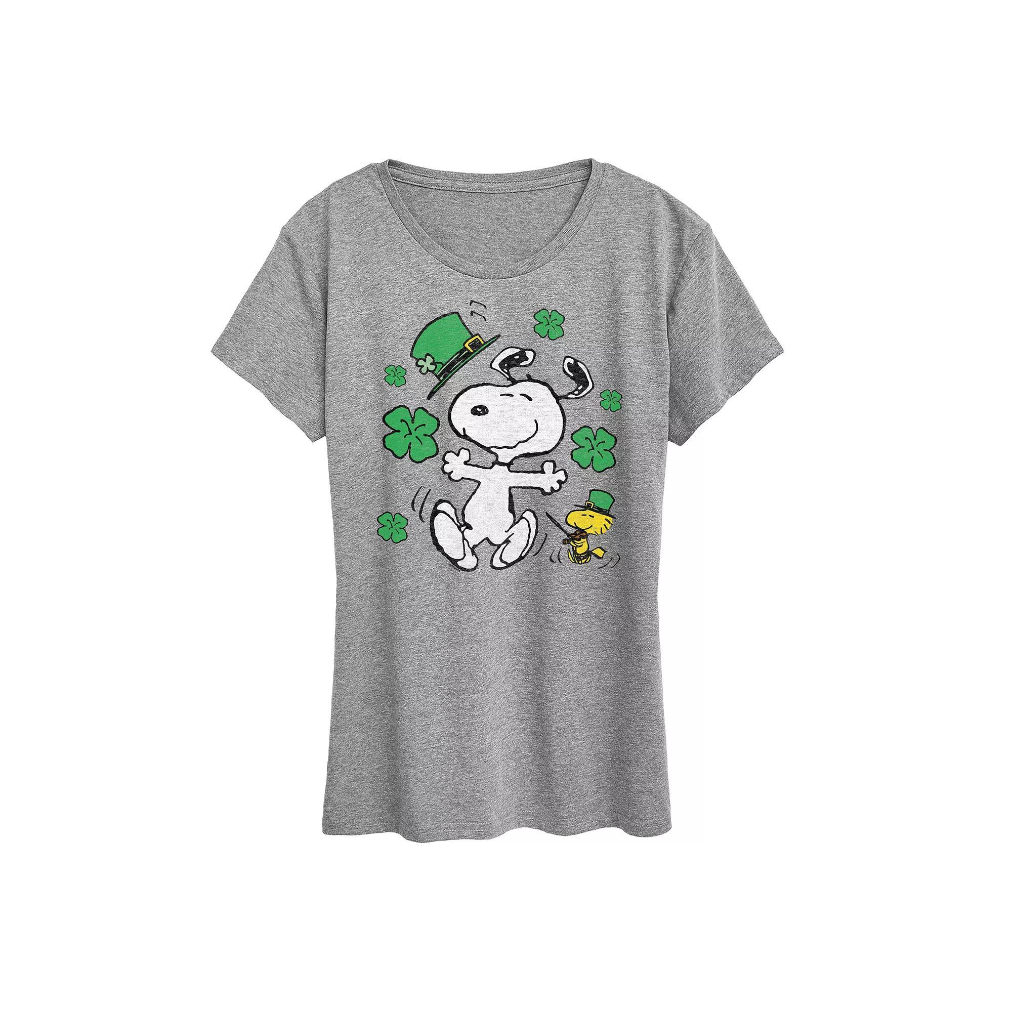 Women's Peanuts Snoopy St. Patrick's Day Graphic Tee, Size: XXL, Grey Gray Product Image