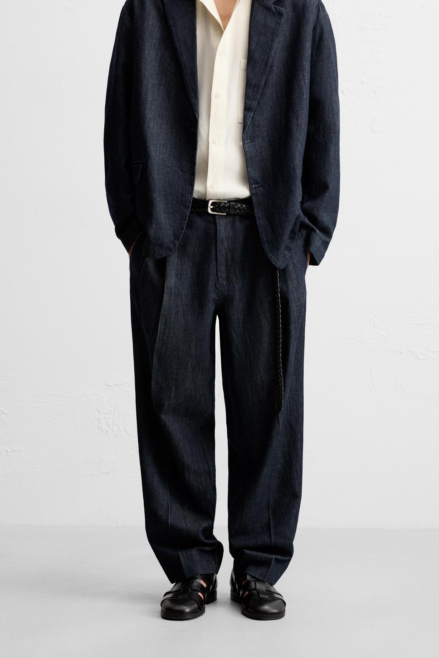 WIDE FIT CROPPED DENIM PANTS Product Image
