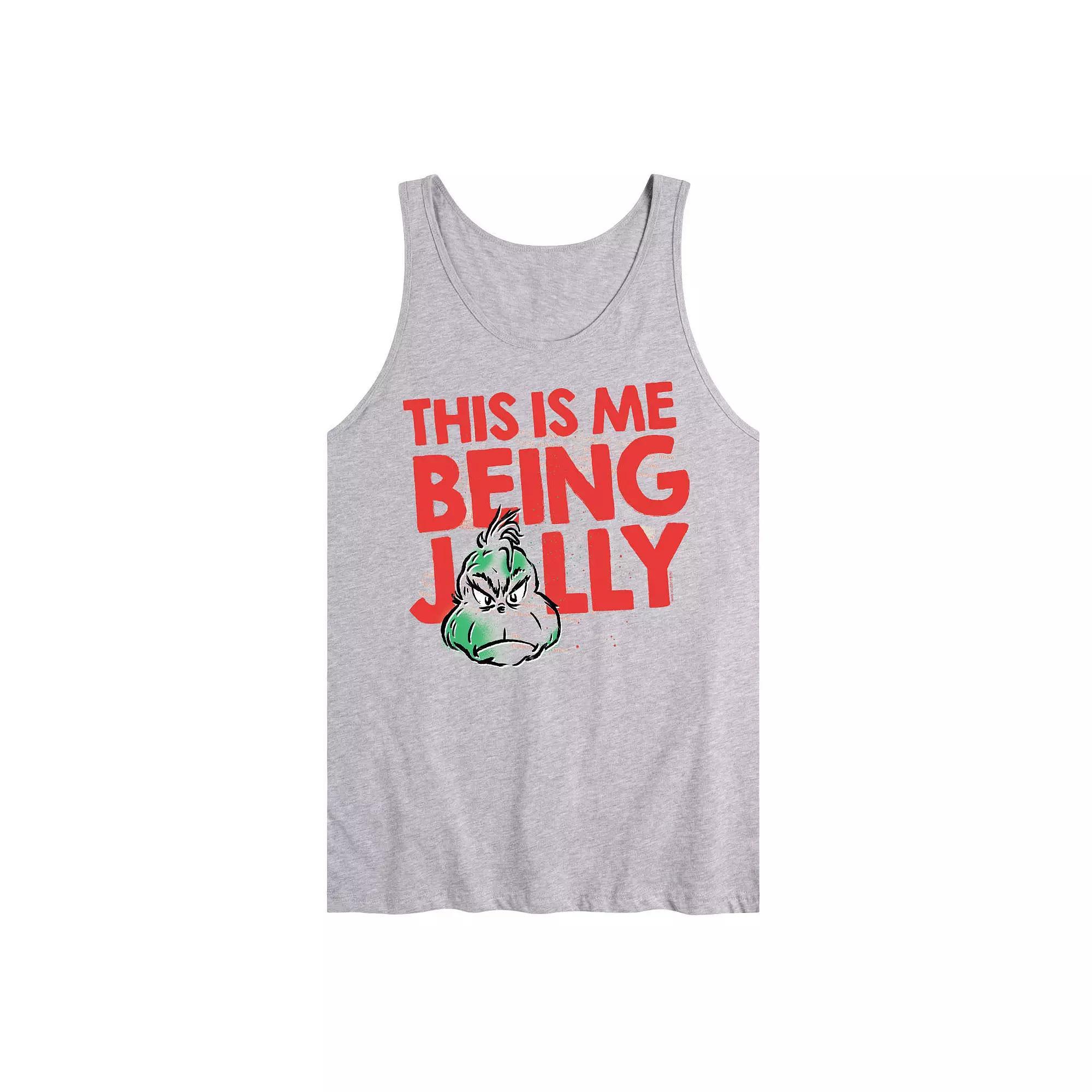 Mens Dr. Seuss The Grinch This Is Me Being Jolly Graphic Tank Top Grey Gray Product Image