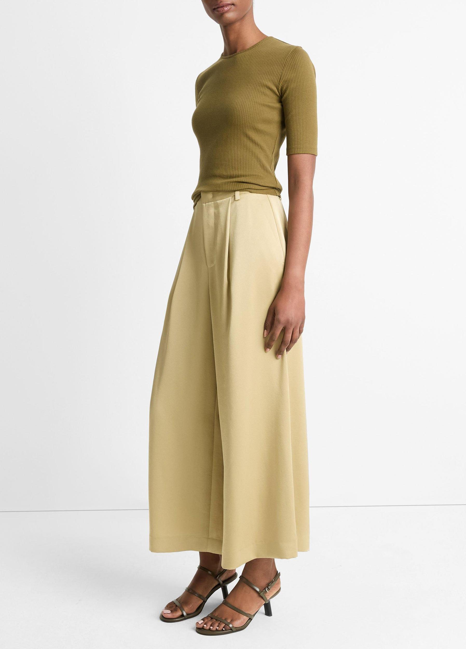 Womens Mid-Rise Satin Culotte, Pale Cliff, Size 0 Vince Product Image