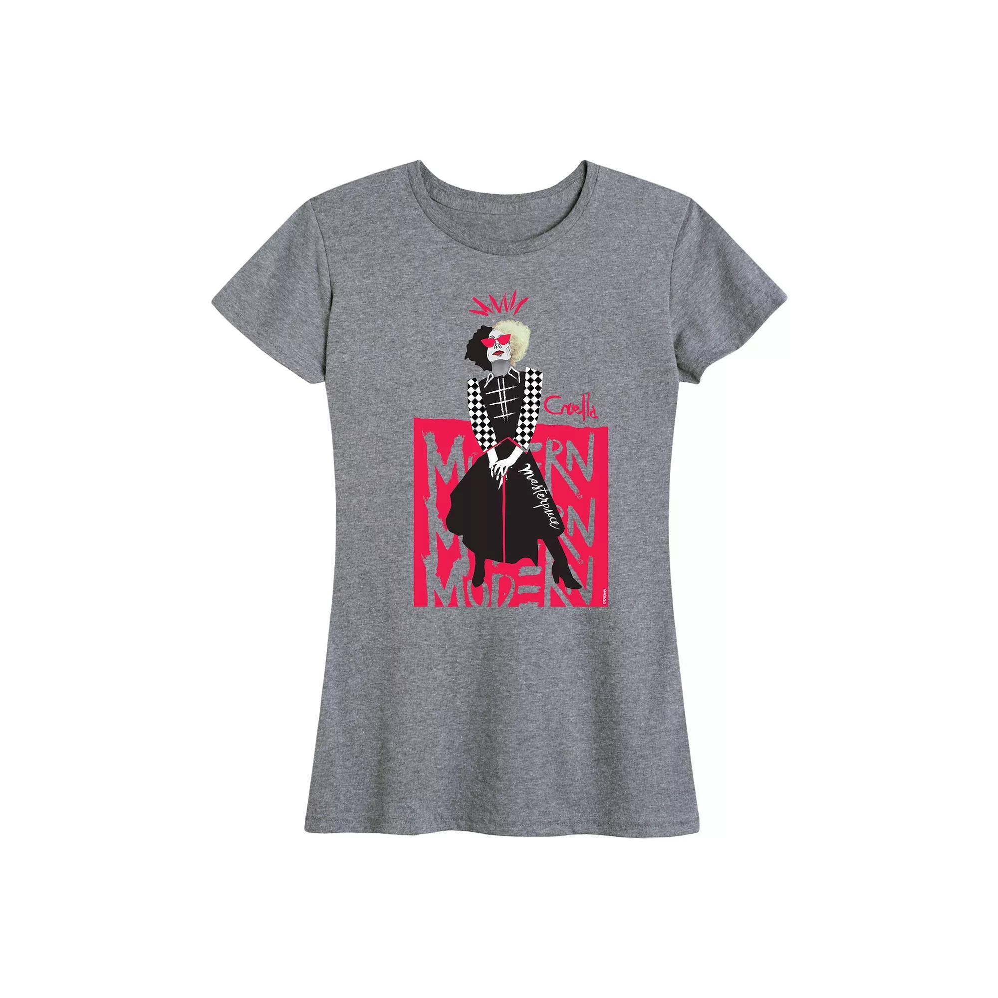 Disneys Cruella Womens Modern Graphic Tee Grey Gray Product Image