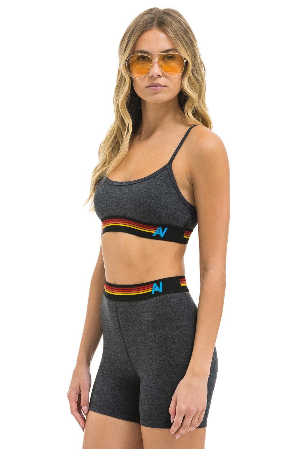 LOGO 4 INCH HI-RISE BIKER SHORT - CHARCOAL Female Product Image