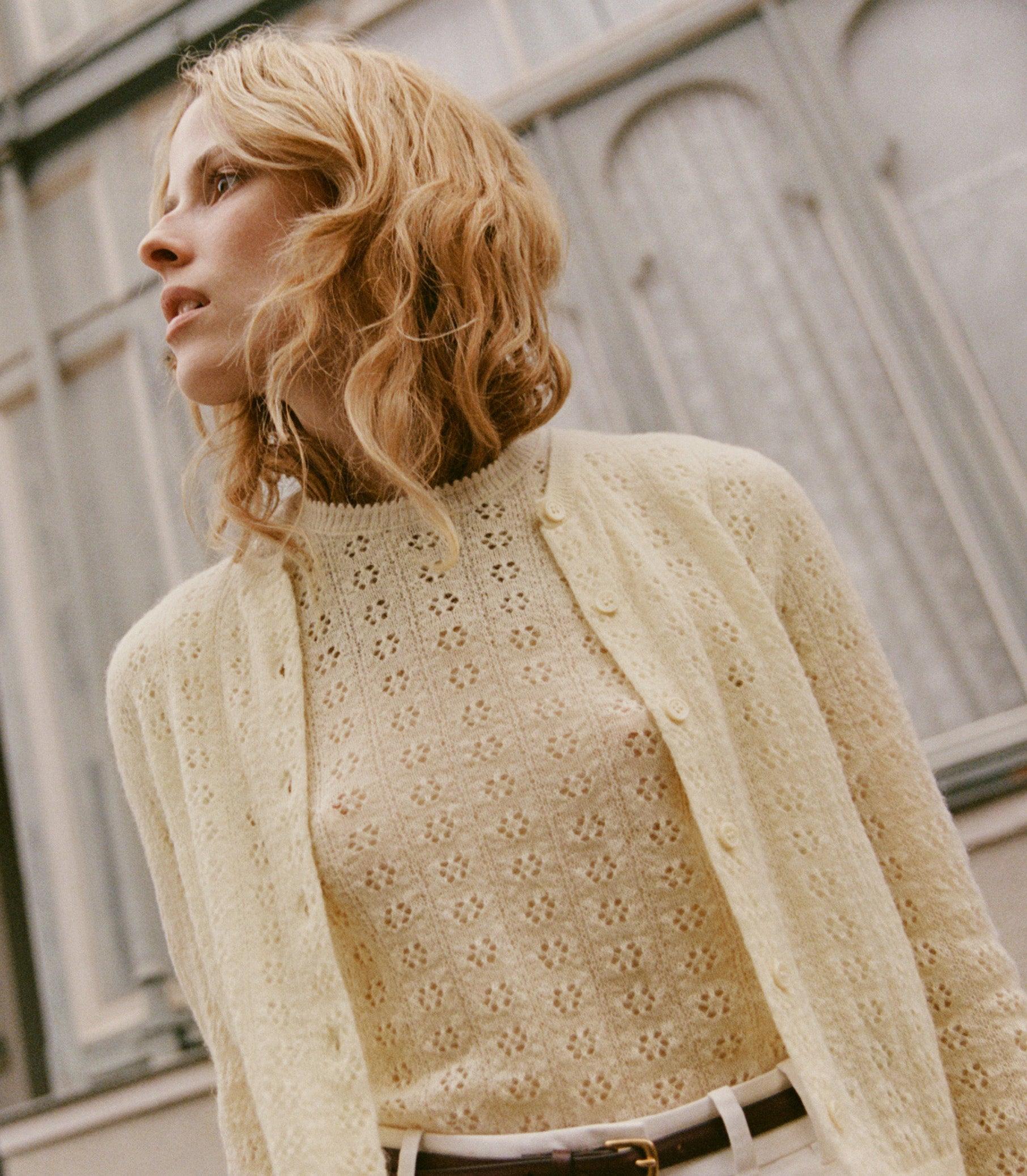 DANAE POINTELLE CARDIGAN -- VANILLA Product Image