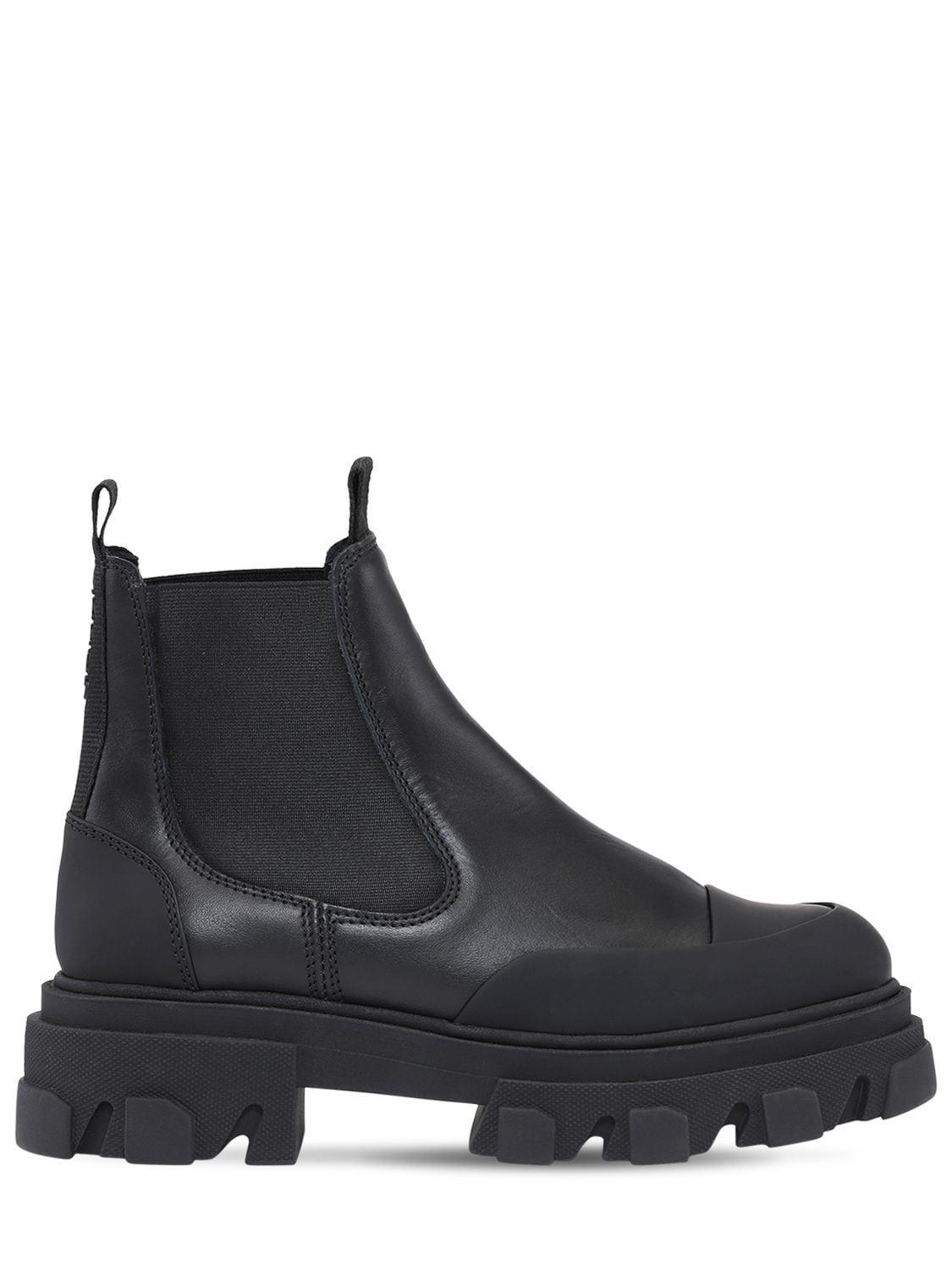 GANNI 50mm Low Leather Chelsea Combat Boots In Black Product Image
