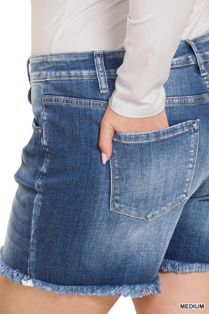 Mid Rise Frayed Hem Shorts Product Image