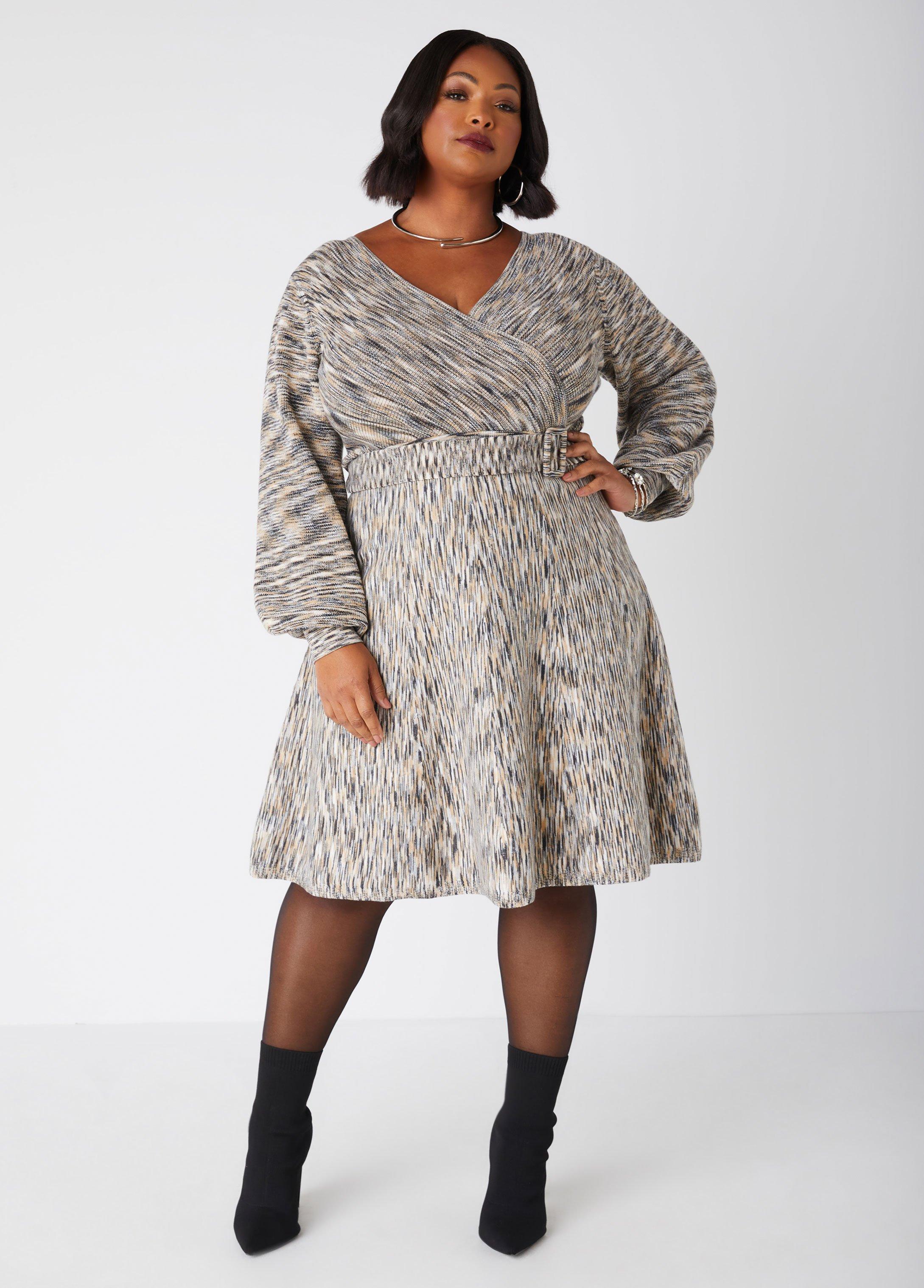 Melange Faux Wrap Dress Product Image