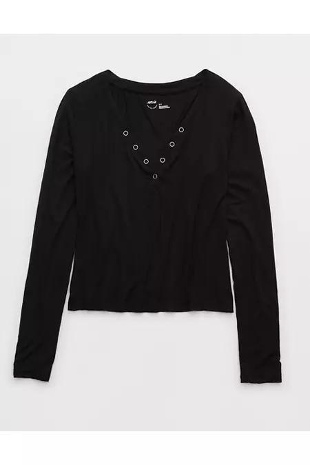 Aerie Superchill Modal Rib Long Sleeve Henley T-Shirt Women's Product Image