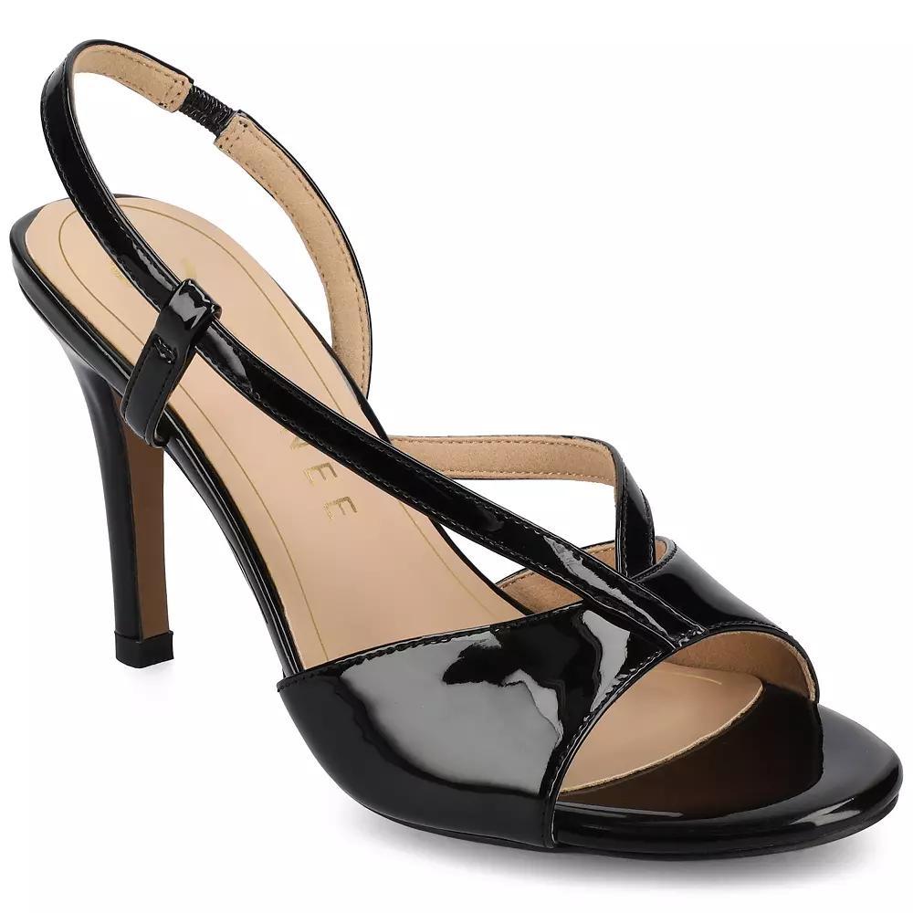 Journee Varra Women's Crossover Strap Stiletto Heeled Dress Sandals, Size: 7 Wide, Patent Black Product Image