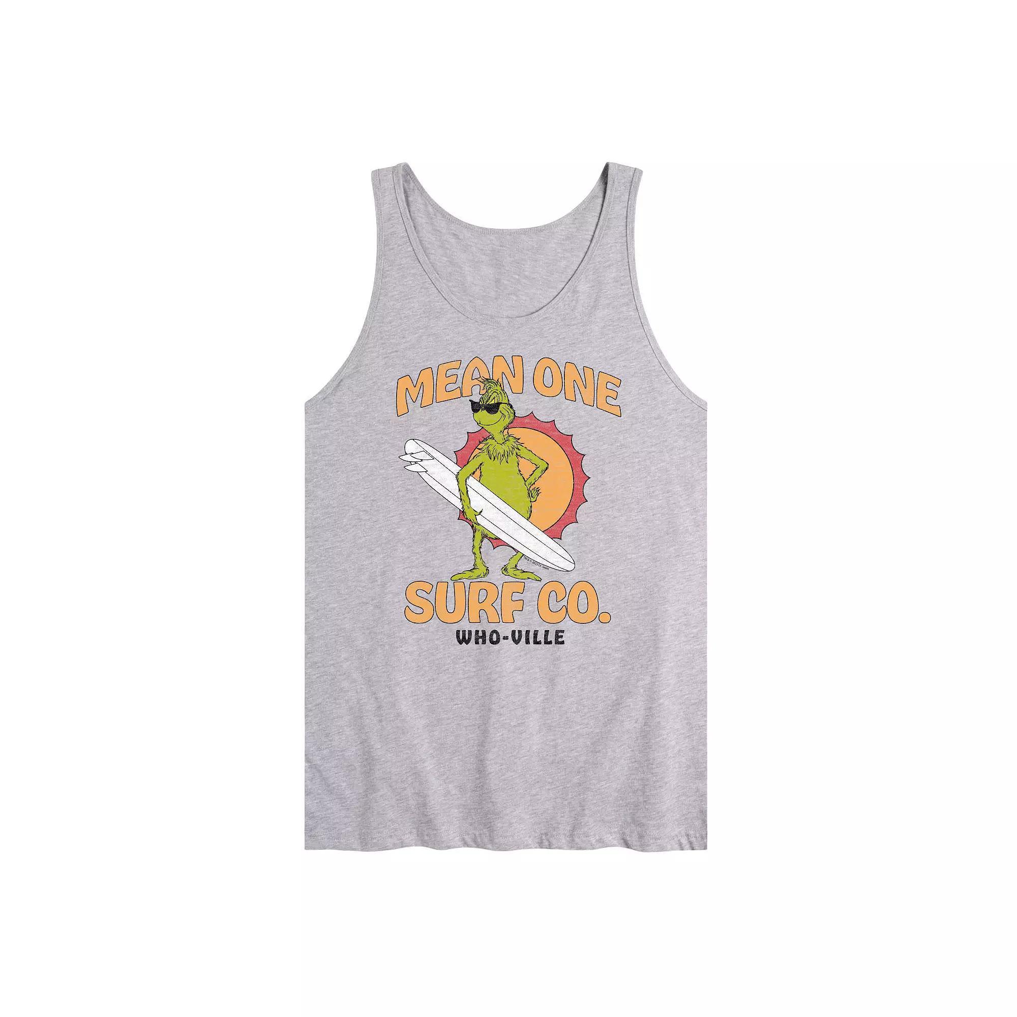Men's Dr. Seuss The Grinch Mean One Surf Graphic Tank Top, Size: Large, Grey Gray Product Image