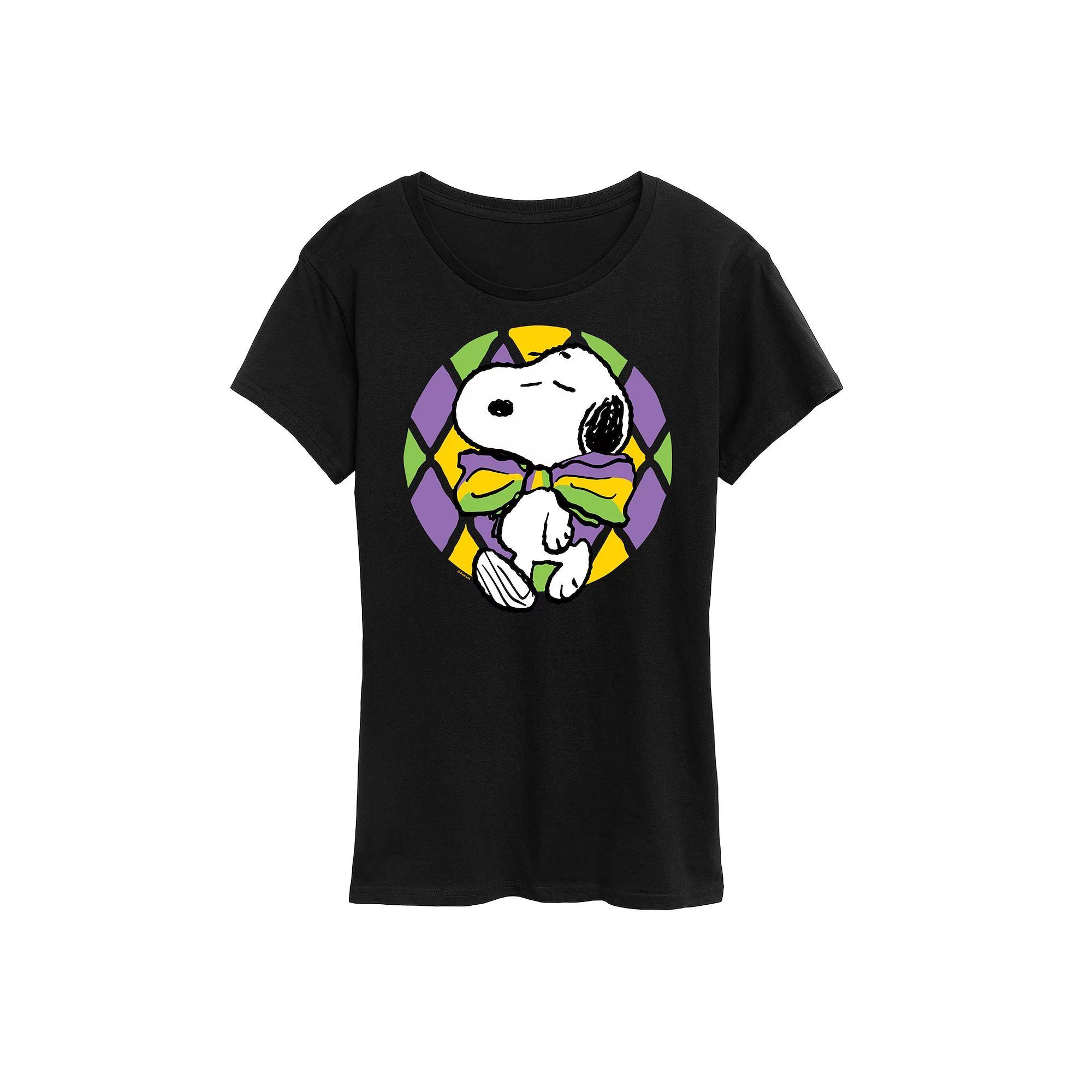 Womens Peanuts Snoopy Mardi Gras Party Graphic Tee Product Image