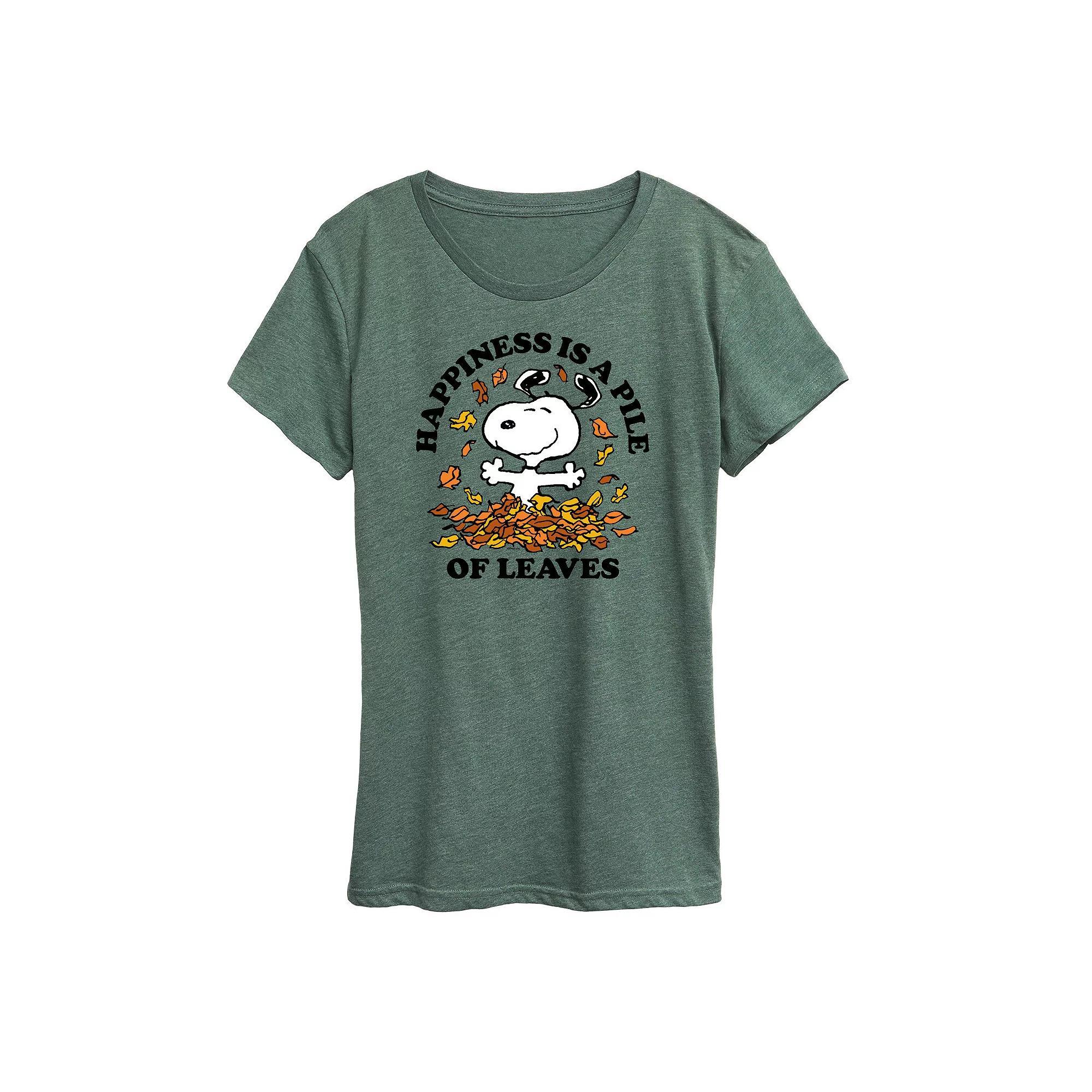 Women's Peanuts Snoopy Pile Of Leaves Graphic Tee, Girl's, Size: XL, White Product Image