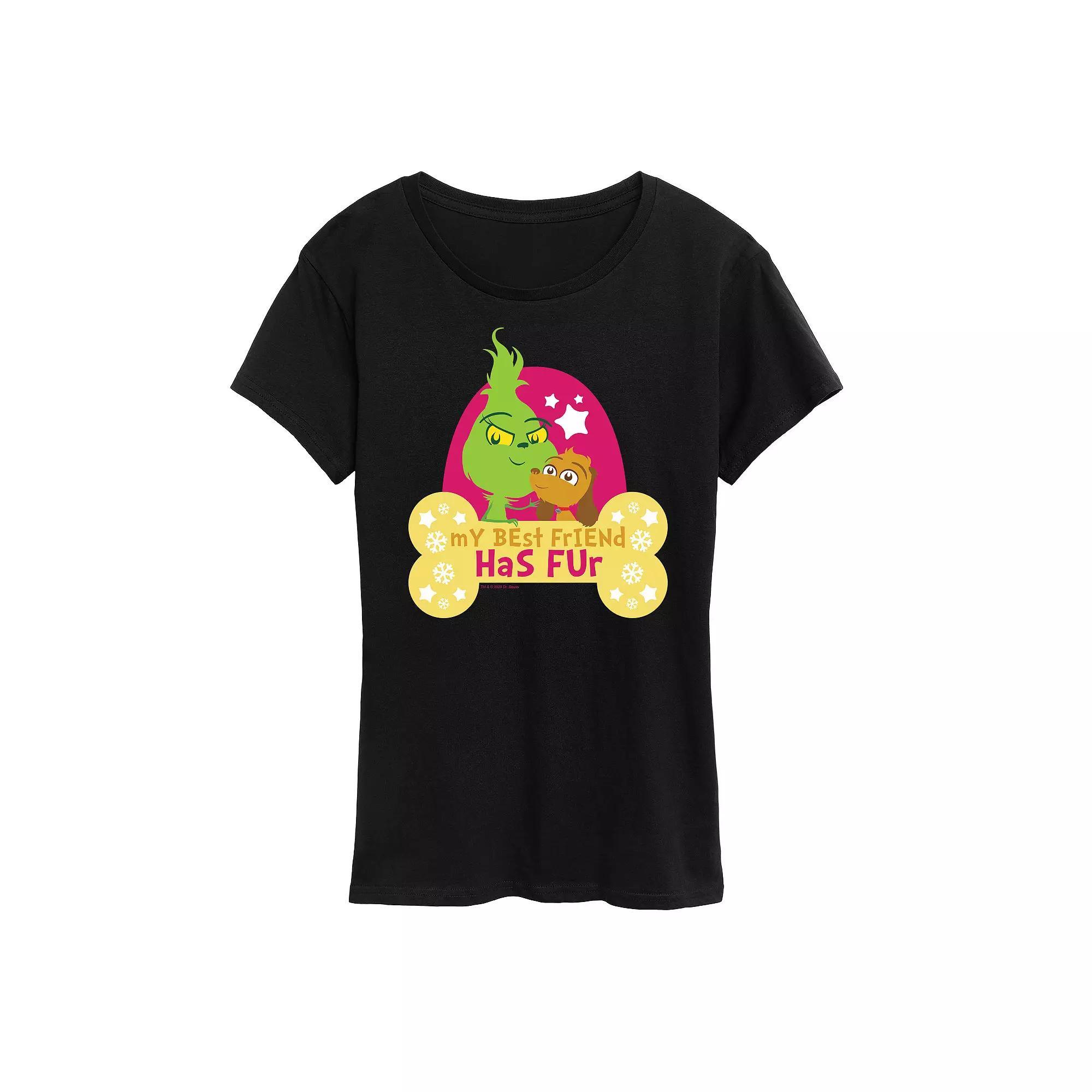 Womens Dr. Seuss Little Grinch Best Friend Has Fur Graphic Tee, Girls Grey Blue Product Image