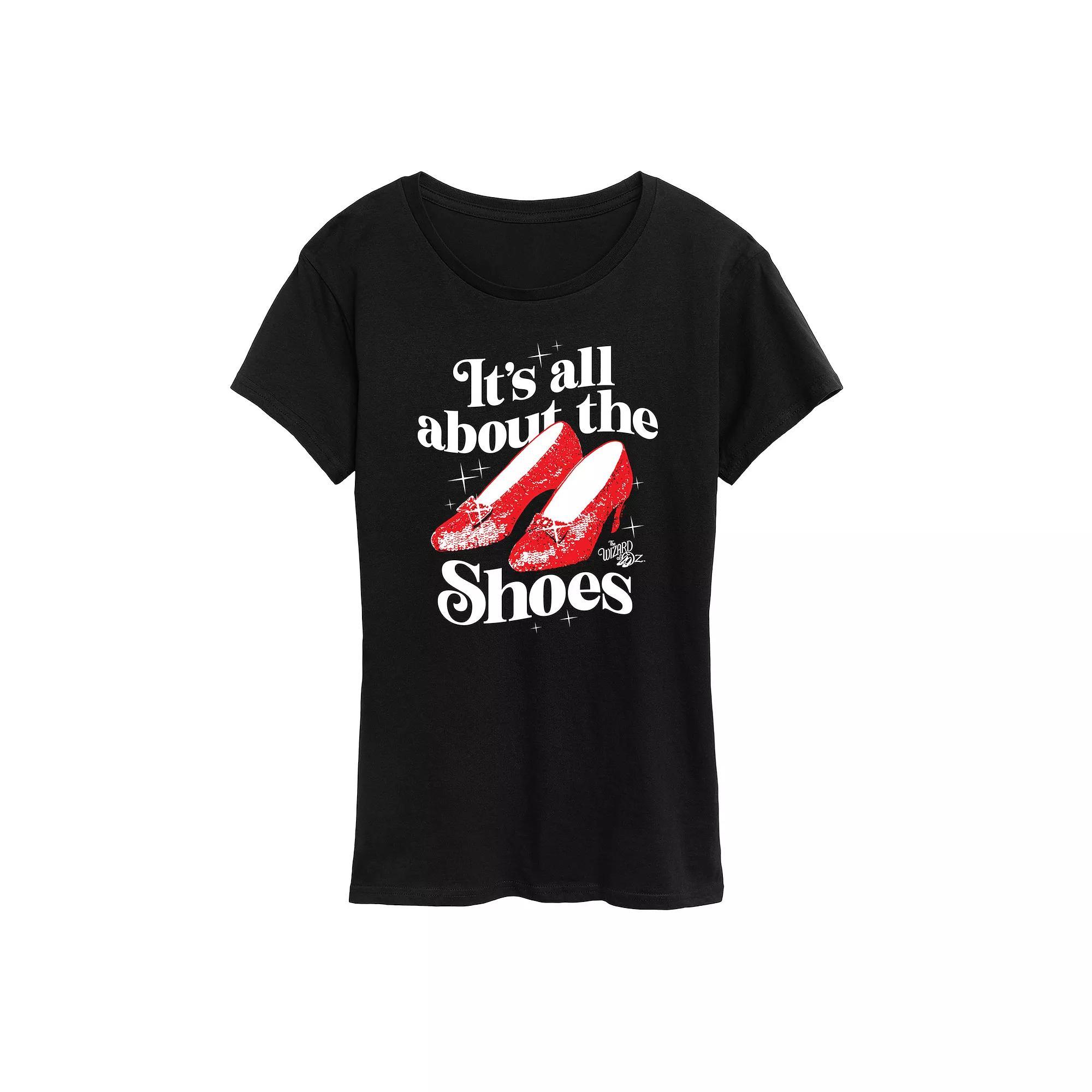 Women's Wizard Of Oz Shoes Graphic Tee, Size: Large, Grey Blue Product Image