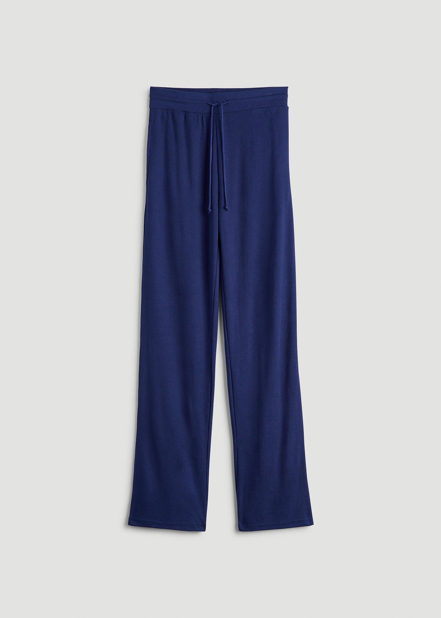 Open-Bottom Waffle Lounge Pants for Tall Women in Midnight Blue Product Image