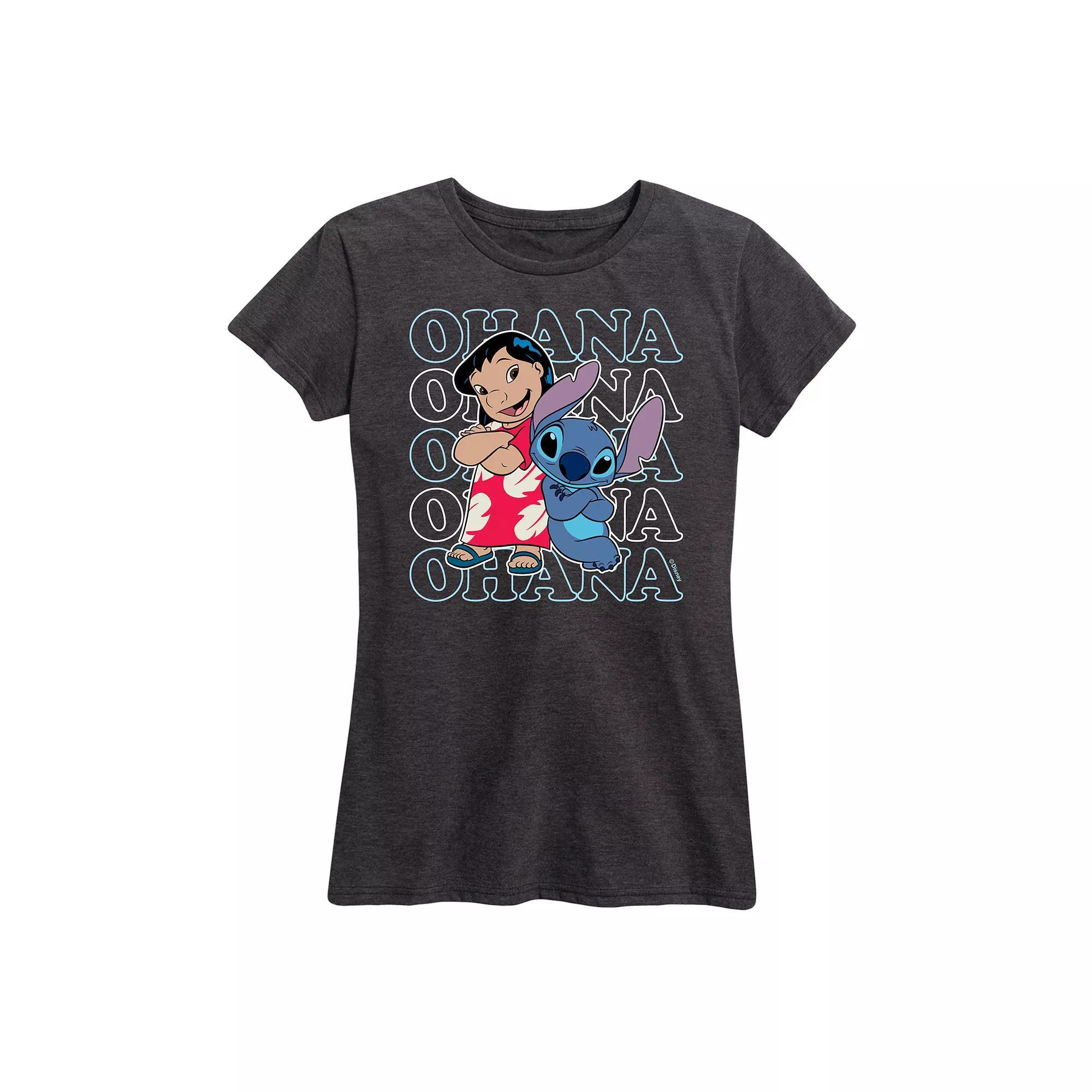Disneys Lilo & Stitch Womens Ohana Repeated Graphic Tee Blue Product Image