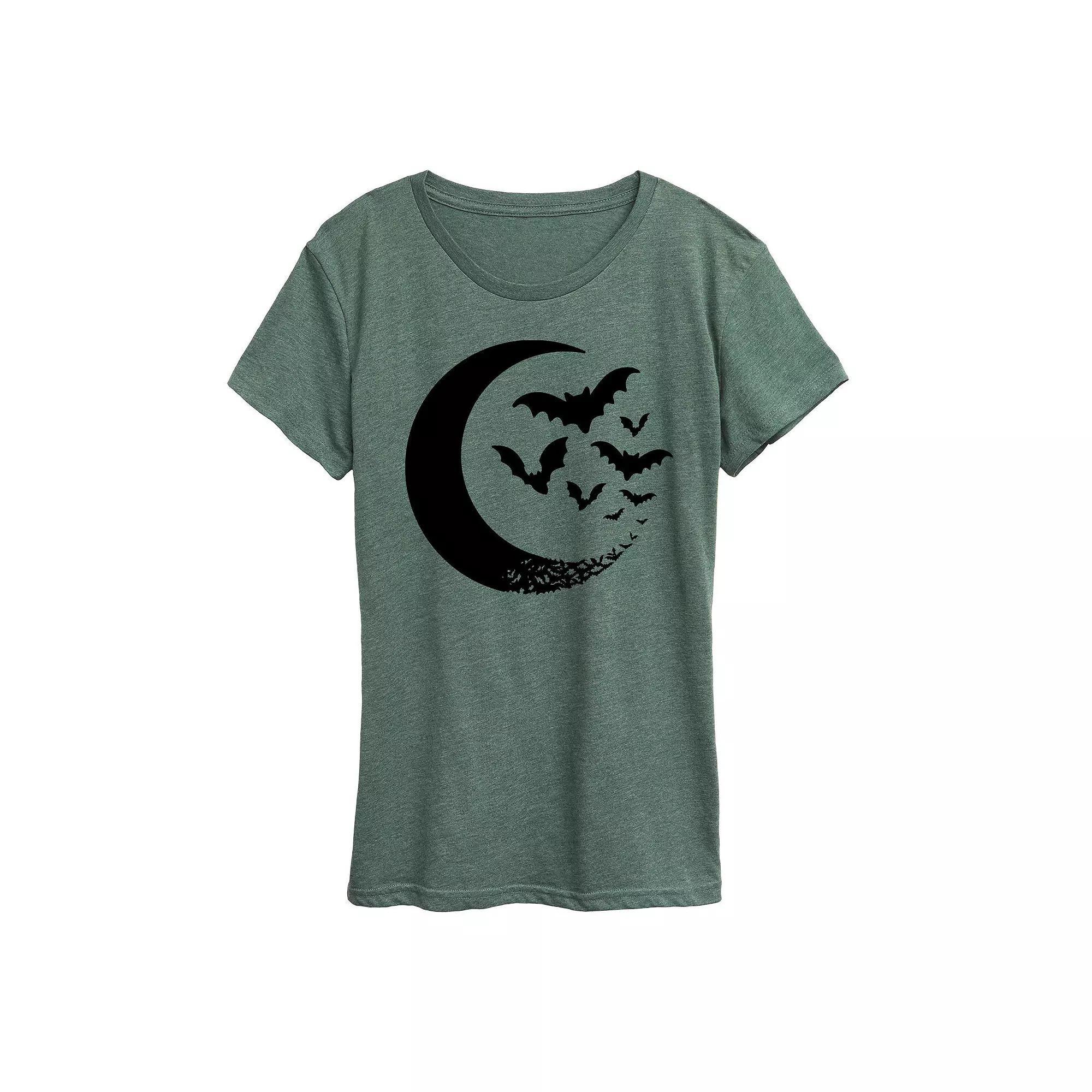 Women's Crescent Moon Bats Halloween Tee, Girl's, Size: Medium, White Product Image