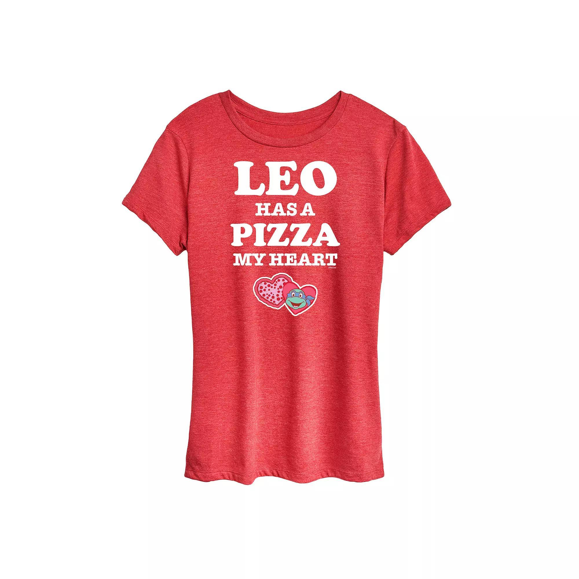 Womens Teenage Mutant Ninja Turtles Pizza My Heart Leo Graphic Tee Grey Red Product Image